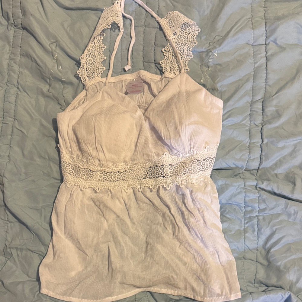 No Boundaries White Lace Trim Tank Top